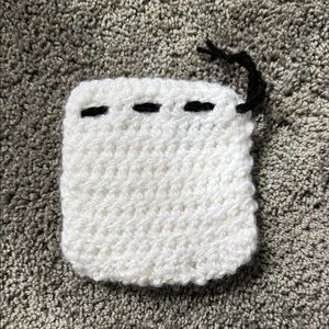 Handmade White Crochet Drawstring Small Pouch